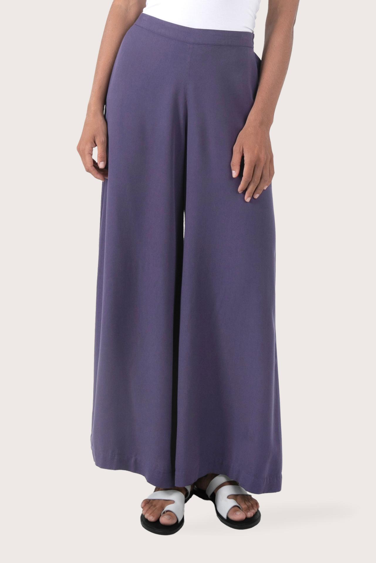 Close up detail of the Callie Palazzo Pants Purple highlighting craftsmanship and design features.
