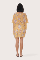Lightweight tropical kaftan dress in soft Calendula Camel tones