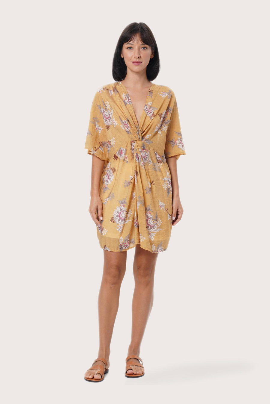 By The Sea Bali Canna Short Kaftan in Calendula Camel with relaxed resort silhouette