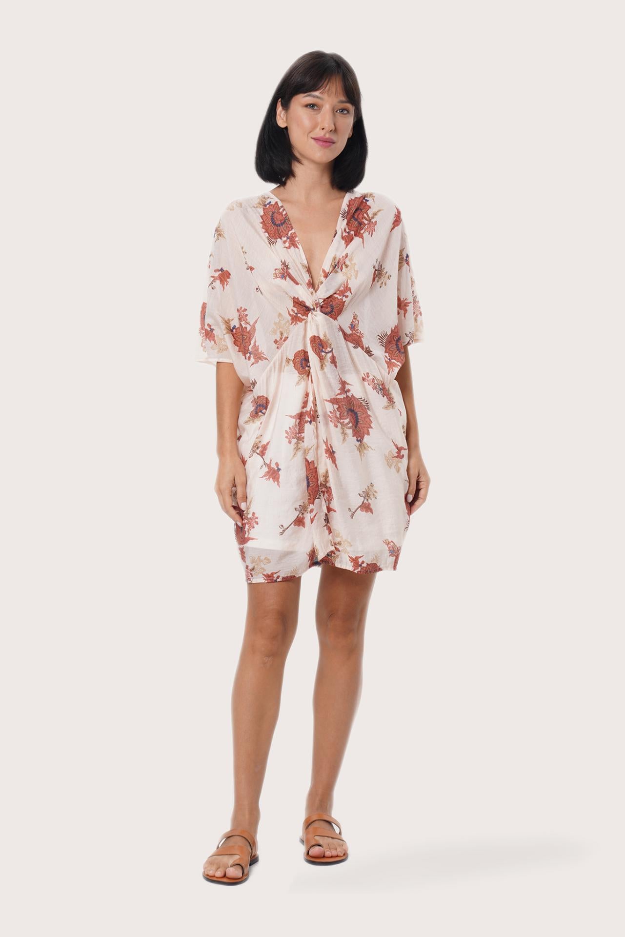 By The Sea Bali Canna Short Kaftan in Calendula Crème featuring a relaxed resort silhouette