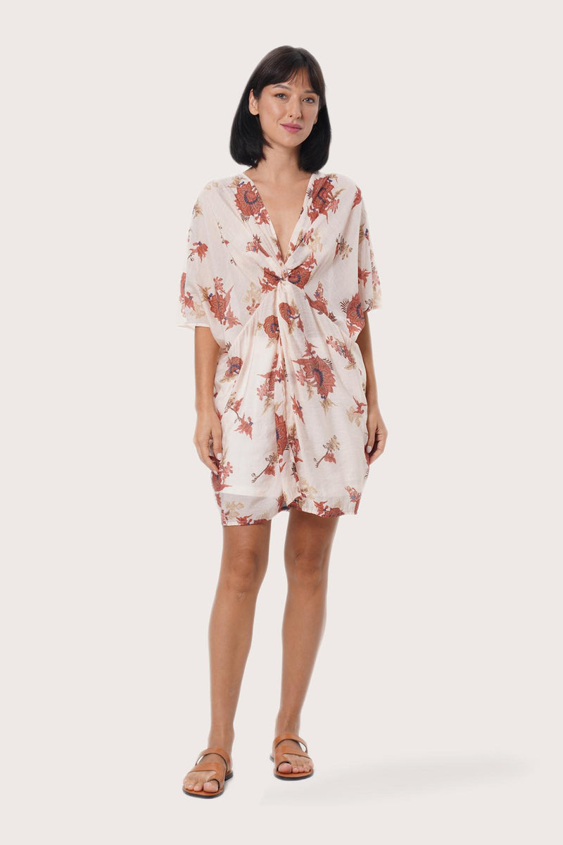 By The Sea Bali Canna Short Kaftan in Calendula Crème featuring a relaxed resort silhouette