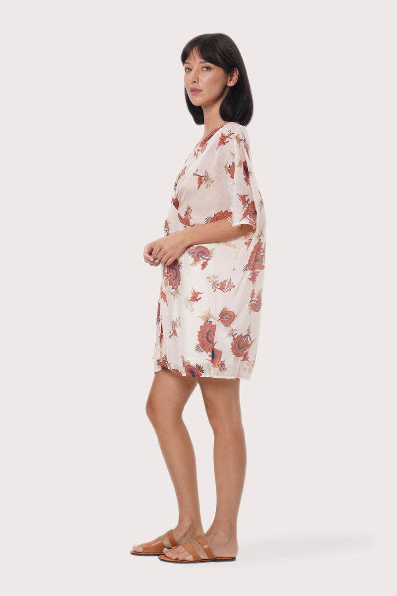 By The Sea Bali Side profile of the Canna Short Kaftan showcasing its fluid drape and relaxed fit