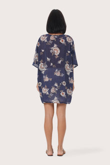 By The Sea Bali Back view of the Canna Short Kaftan in Calendula Navy