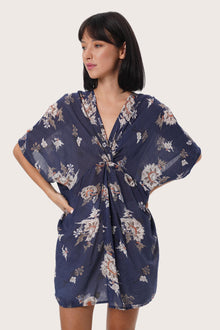 By The Sea Bali Calendula Navy botanical print detail on the Canna Short Kaftan