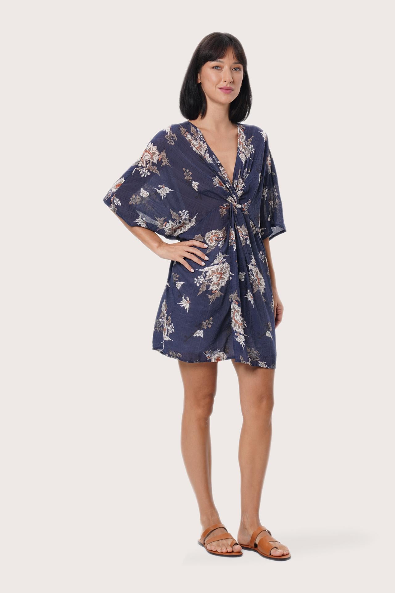 By The Sea Bali Resort styling featuring the Canna Short Kaftan in Calendula Navy
