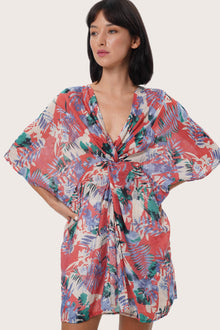 By The Sea Bali Oak Red botanical print detail on the Canna Short Kaftan