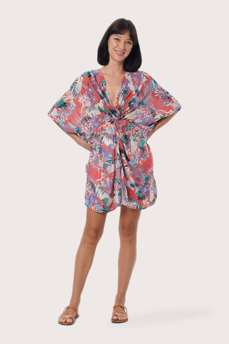 By The Sea Bali Canna Short Kaftan in Oak Red featuring a relaxed resort silhouette
