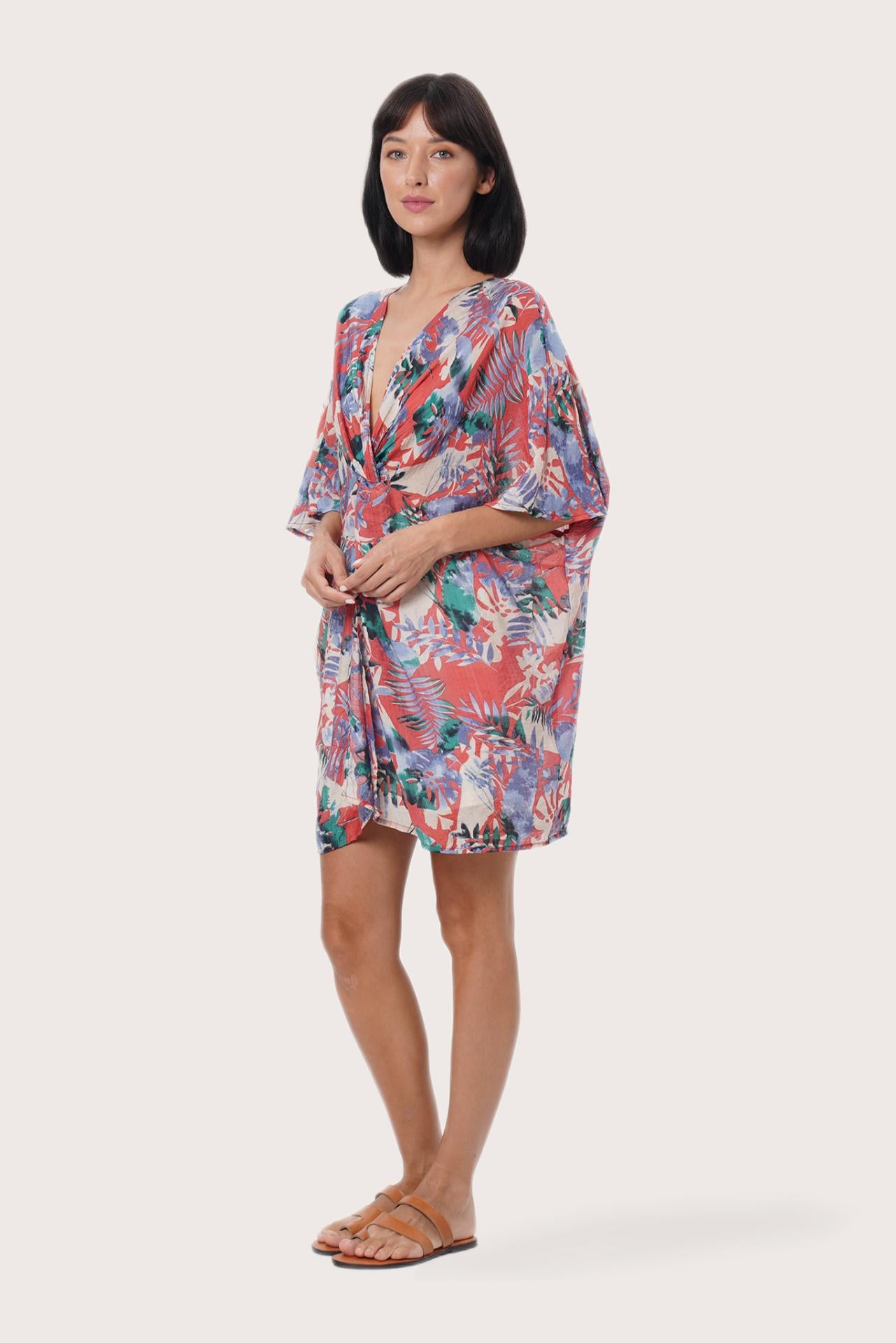 By The Sea Bali Side profile of the Canna Short Kaftan showcasing its fluid drape and relaxed fit