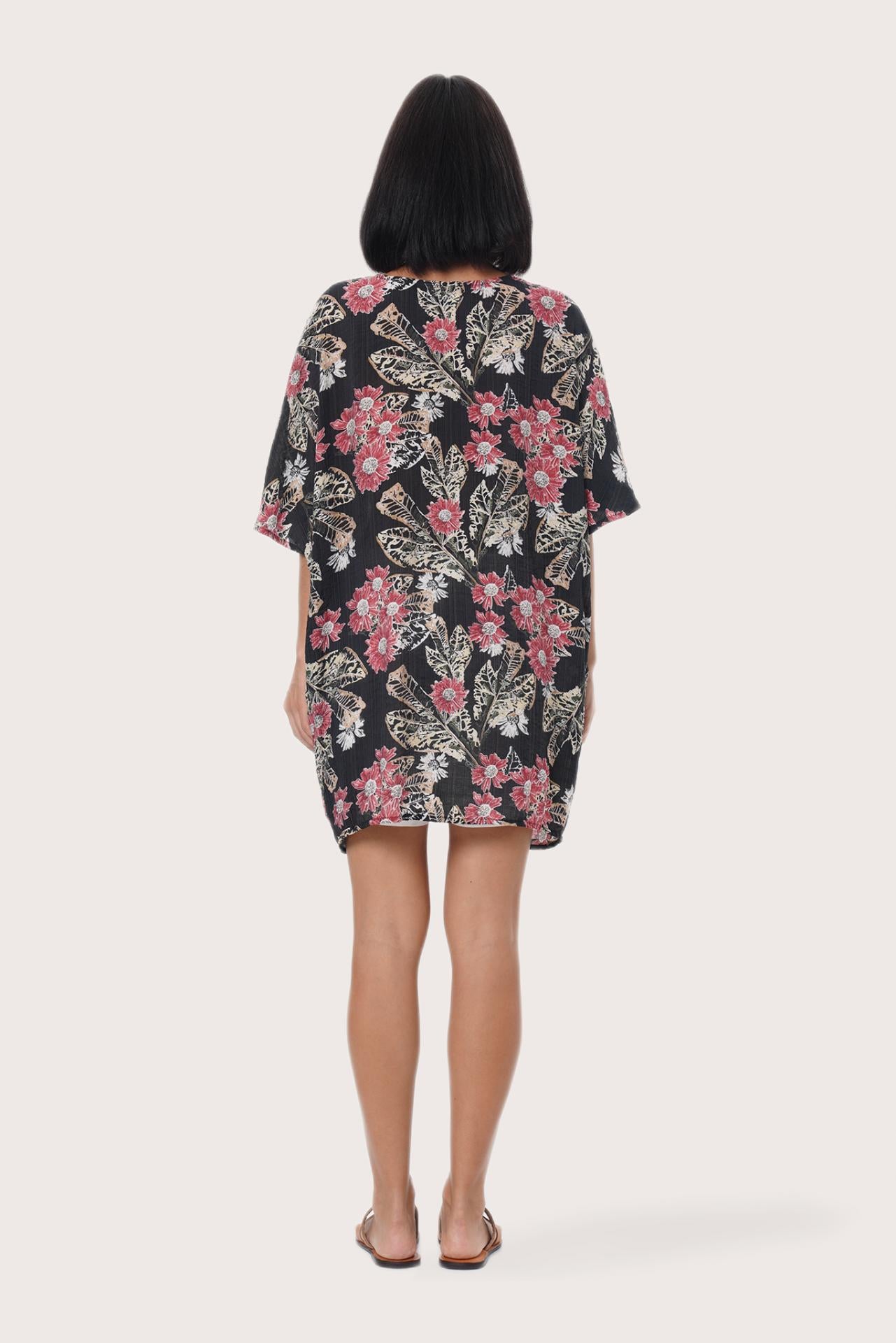 By The Sea Bali Back view of the Canna Short Kaftan in Primrose Black