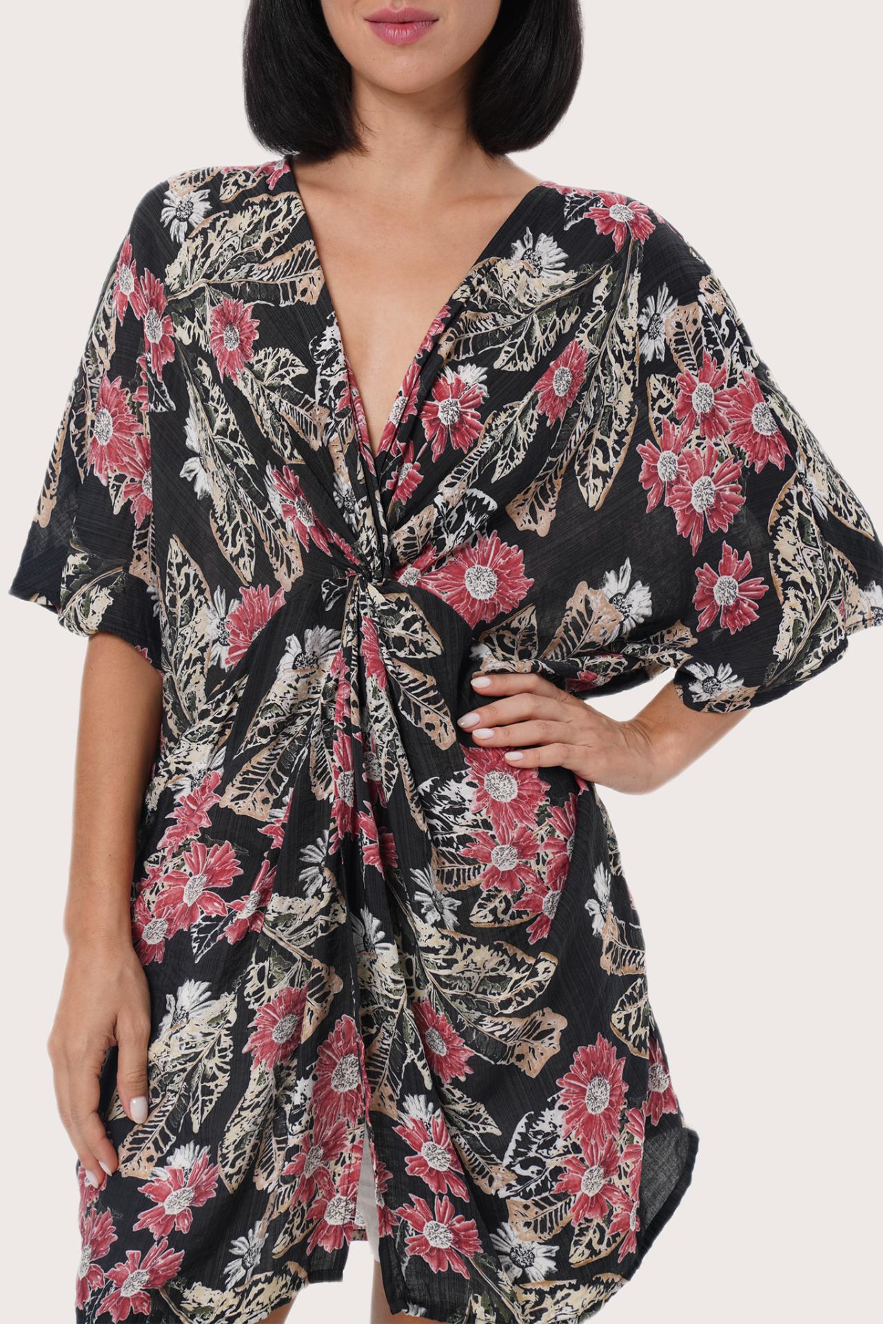 By The Sea Bali Primrose Black floral print detail on the Canna Short Kaftan