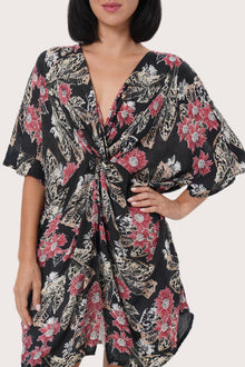 By The Sea Bali Primrose Black floral print detail on the Canna Short Kaftan