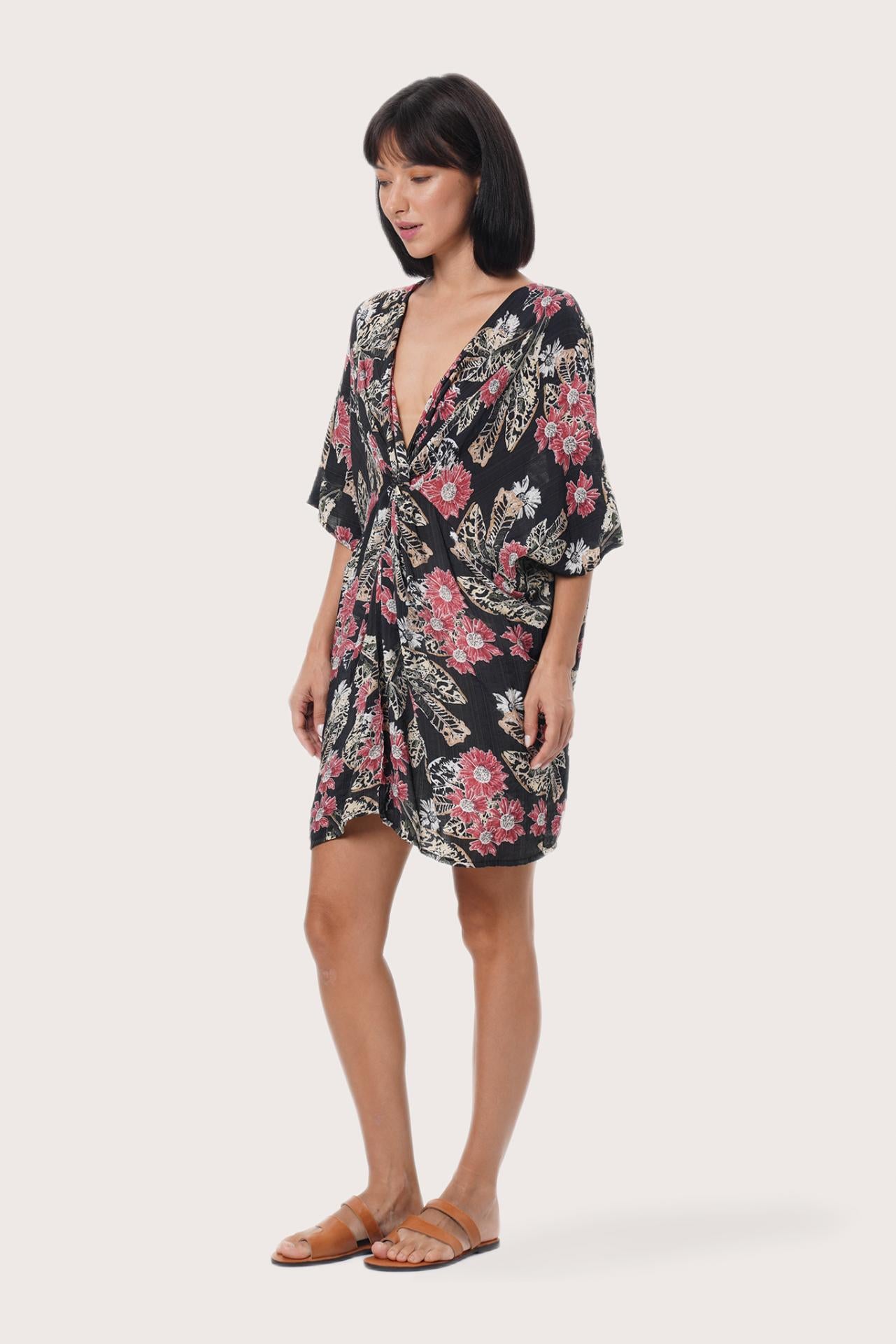 By The Sea Bali Side profile of the Canna Short Kaftan showcasing its fluid drape and relaxed fit