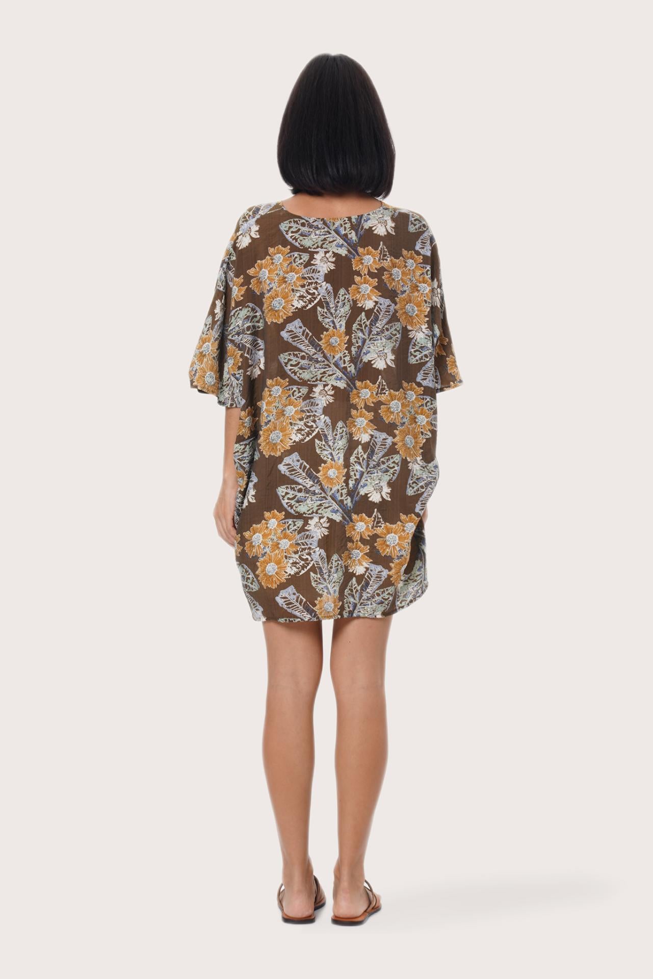 By The Sea Bali Back view of the Canna Short Kaftan in Primrose Choco