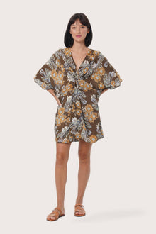 By The Sea Bali Canna Short Kaftan in Primrose Choco featuring a relaxed resort silhouette