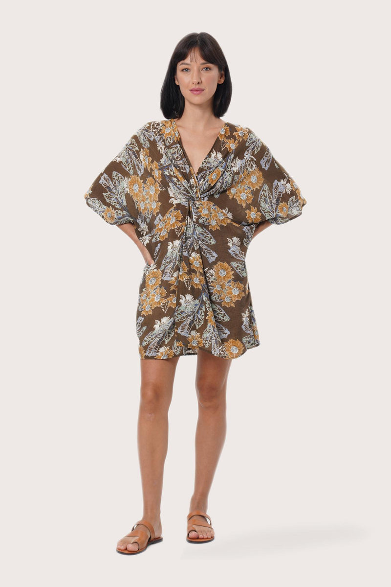 By The Sea Bali Canna Short Kaftan in Primrose Choco featuring a relaxed resort silhouette