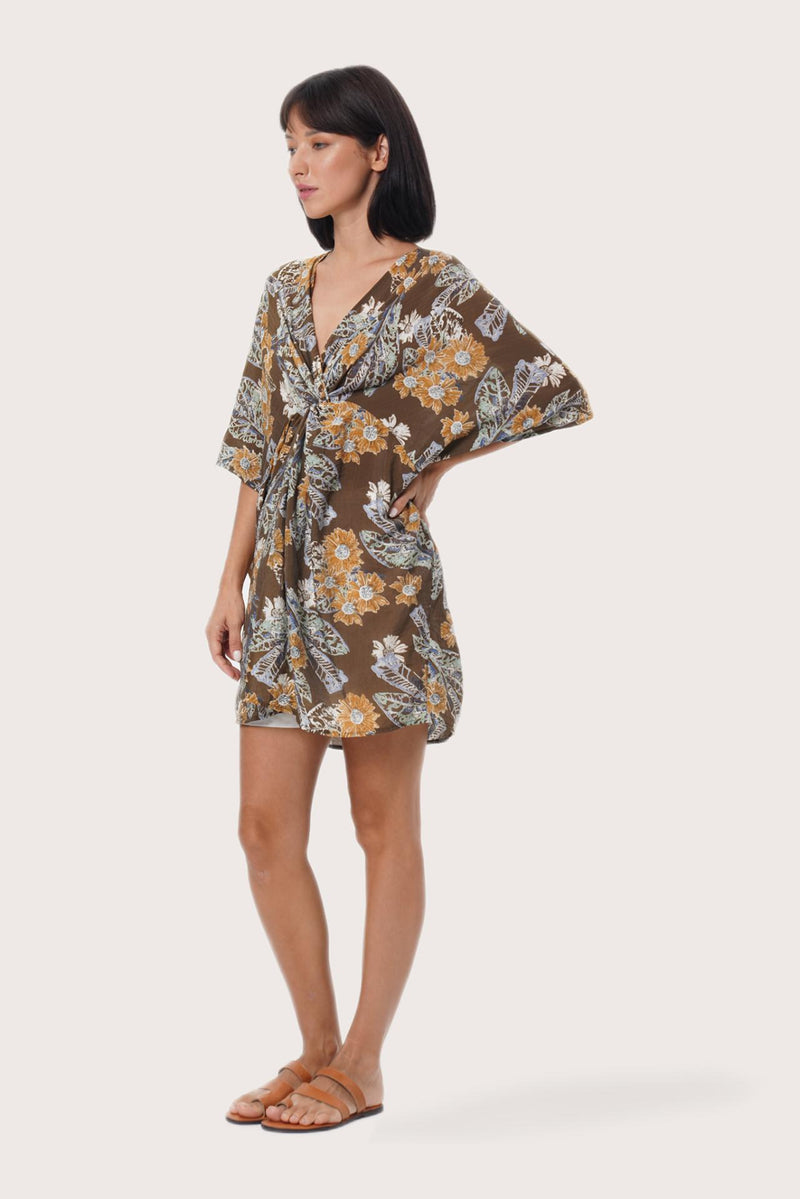 By The Sea Bali Side profile of the Canna Short Kaftan showcasing its fluid drape and relaxed fit