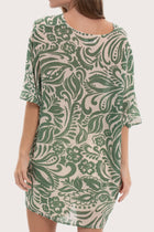 Detailed back view highlighting the paisley print and relaxed fit of the short kaftan
