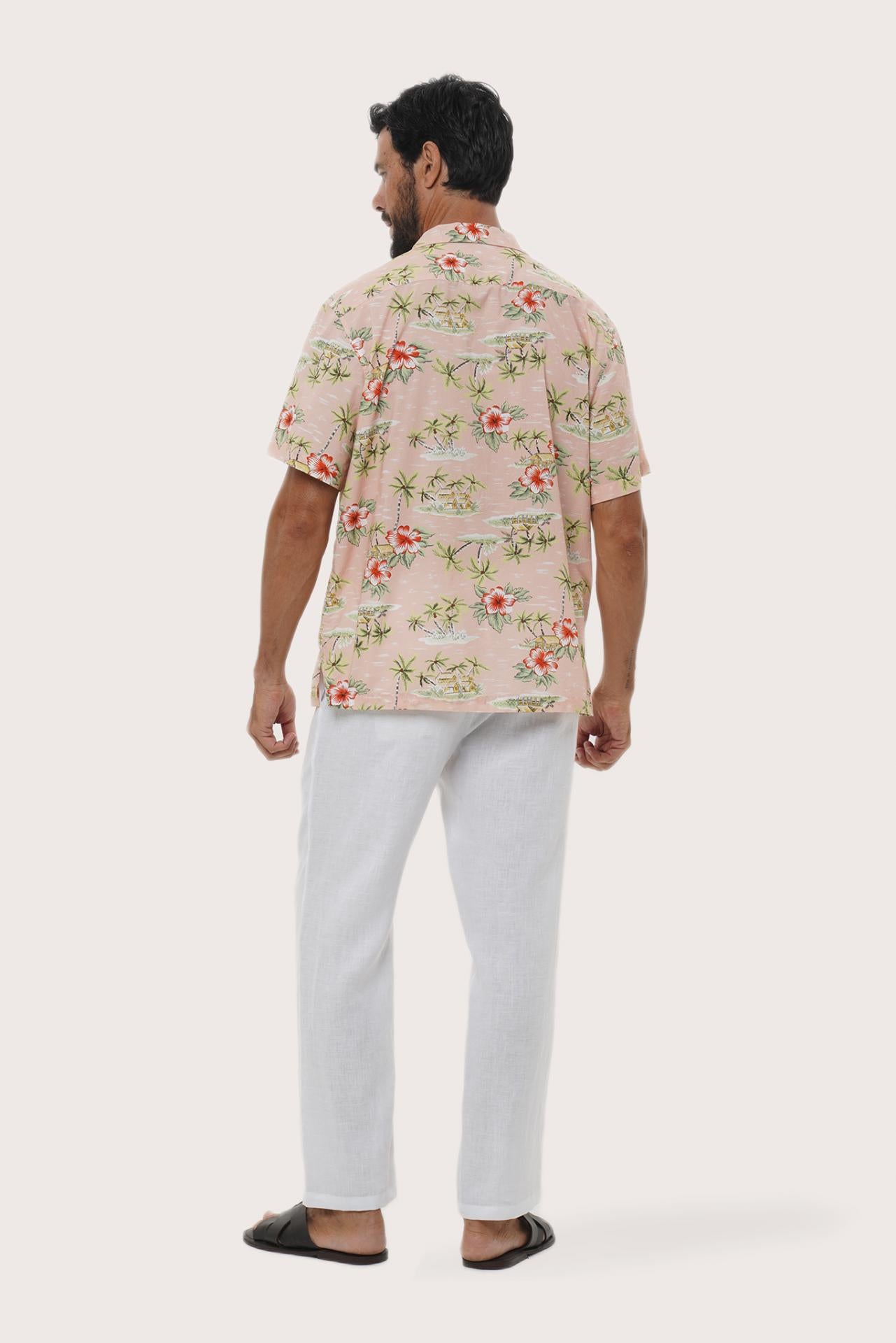 Back view of the Chalet Shirt Island Rhythm in Light Pink showcasing its tailored finish by By The Sea Bali