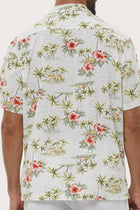 Open collar and button-front detail of the Chalet Shirt Island Rhythm in White by By The Sea Bali