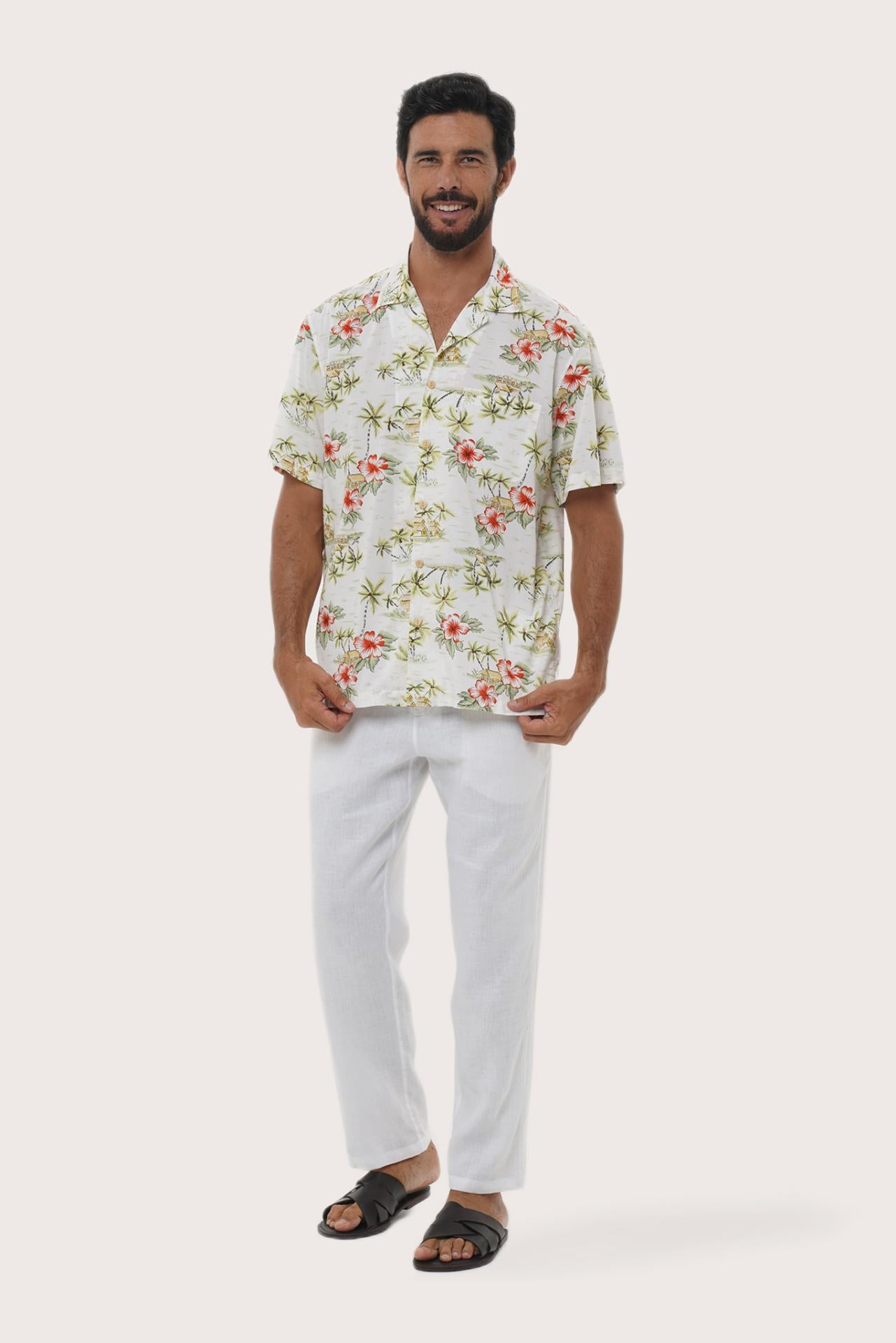 By The Sea Bali Chalet Shirt Island Rhythm in White — soft cotton shirt with a relaxed camp-collar silhouette