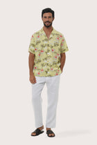 Front view of the Chalet Shirt Island Rhythm in Yellow by By The Sea Bali, styled for effortless summer dressing