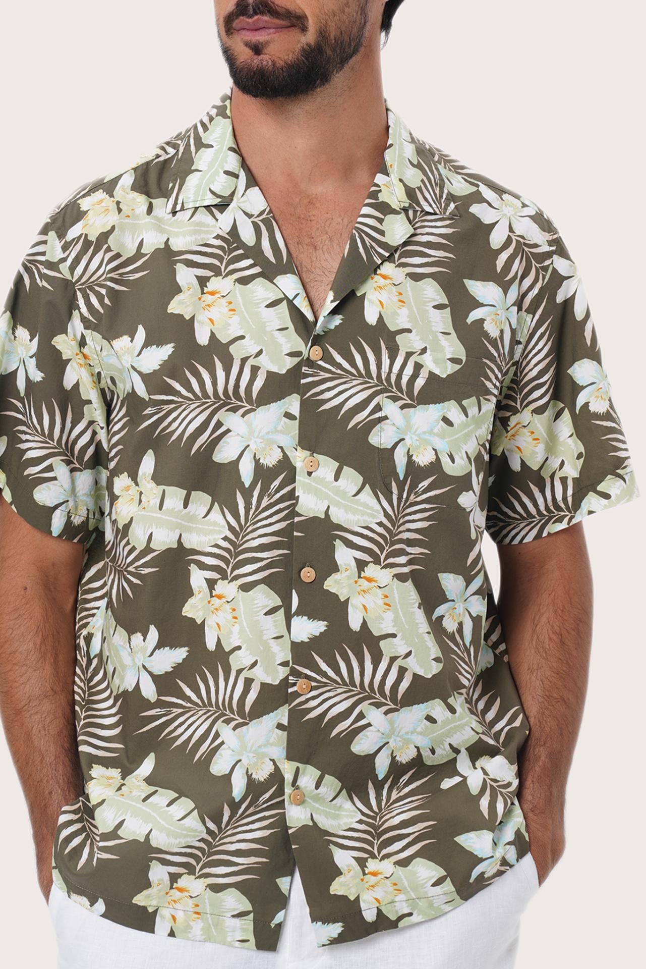 Side profile of the Chalet Monstrea Army Shirt showing its breathable, relaxed fit by By The Sea Bali