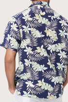 Men's tropical styling featuring the Chalet Shirt in Monstrea Blue by By The Sea Bali