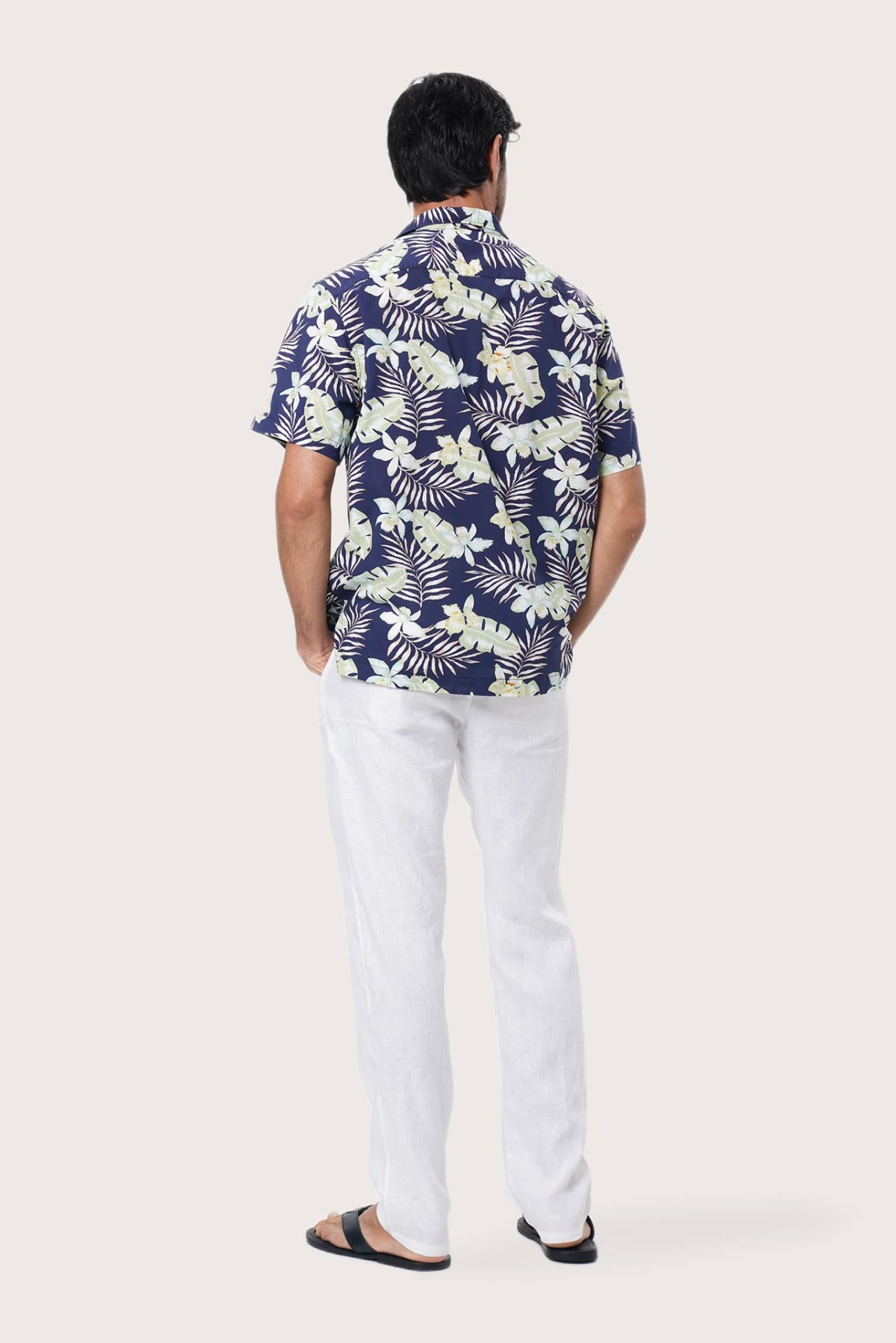 Side profile of the Chalet Monstrea Blue Shirt showing its breathable, relaxed fit by By The Sea Bali