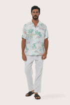 By The Sea Bali Chalet Shirt in Tropical Day White — relaxed camp-collar shirt in a breezy tropical print