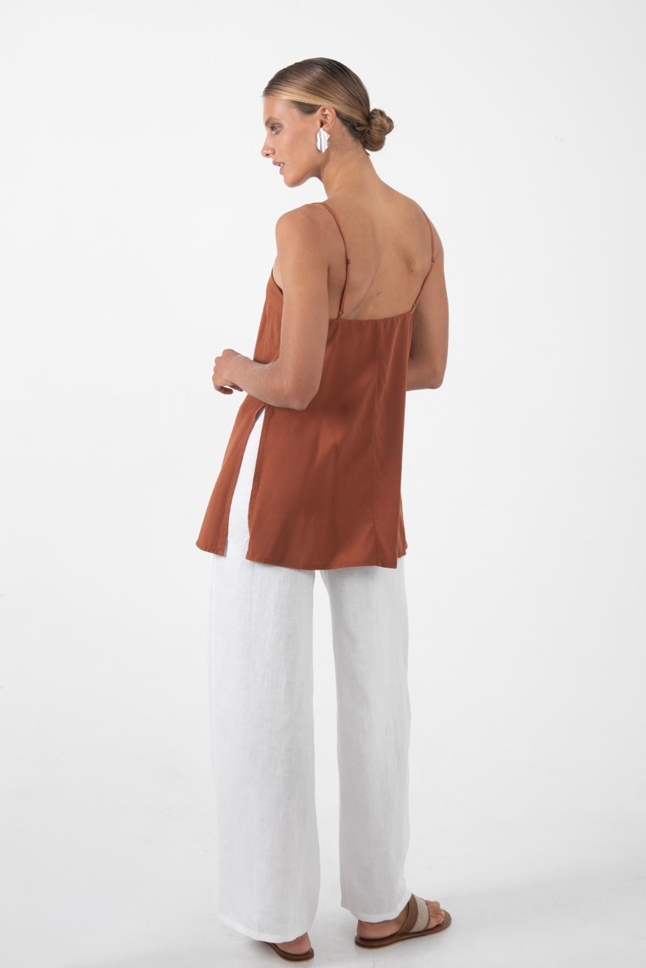 Back view highlighting the lightweight rayon fabric, smooth drape and clean silhouette