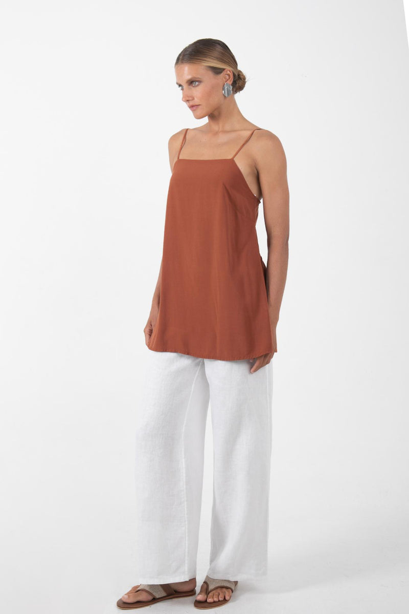 Side profile showing the relaxed cut and breathable lightweight rayon construction