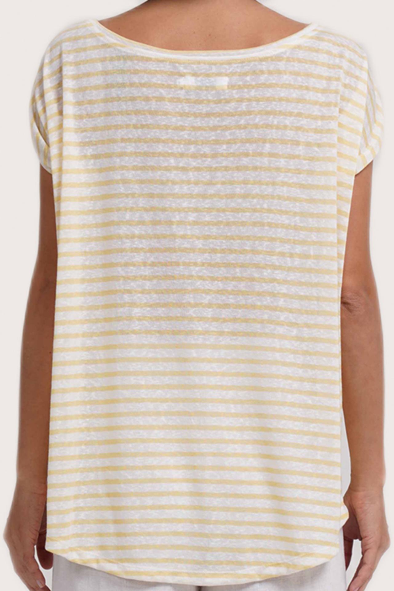Back view details of the Cyra T-shirt Stripe Yellow highlighting the garment shape and drape.
