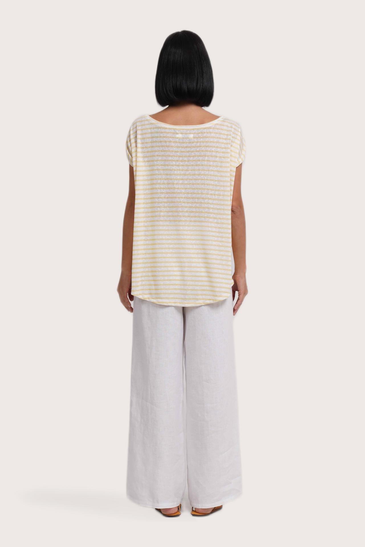 Back view of the Cyra T-shirt Stripe Yellow highlighting the garment shape and drape.