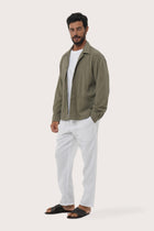 Front view of the Dero Jacket in Grey Brown by By The Sea Bali
