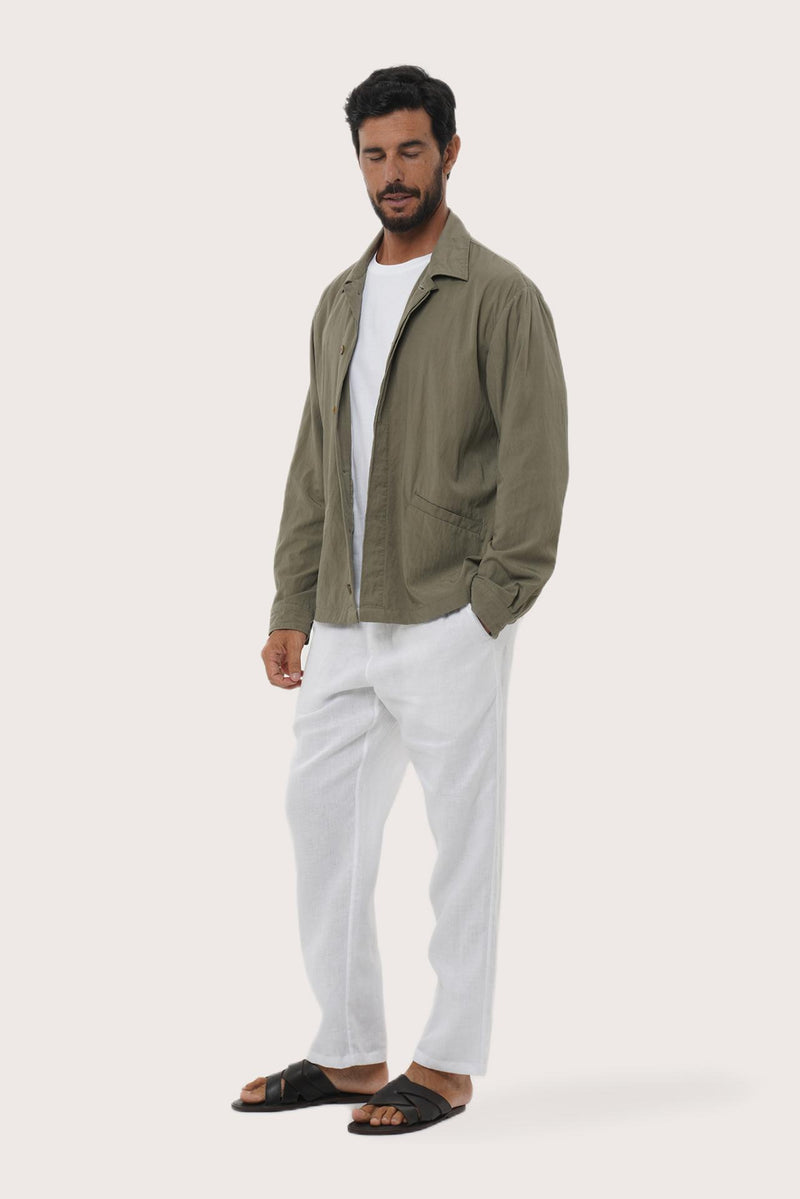 Front view of the Dero Jacket in Grey Brown by By The Sea Bali