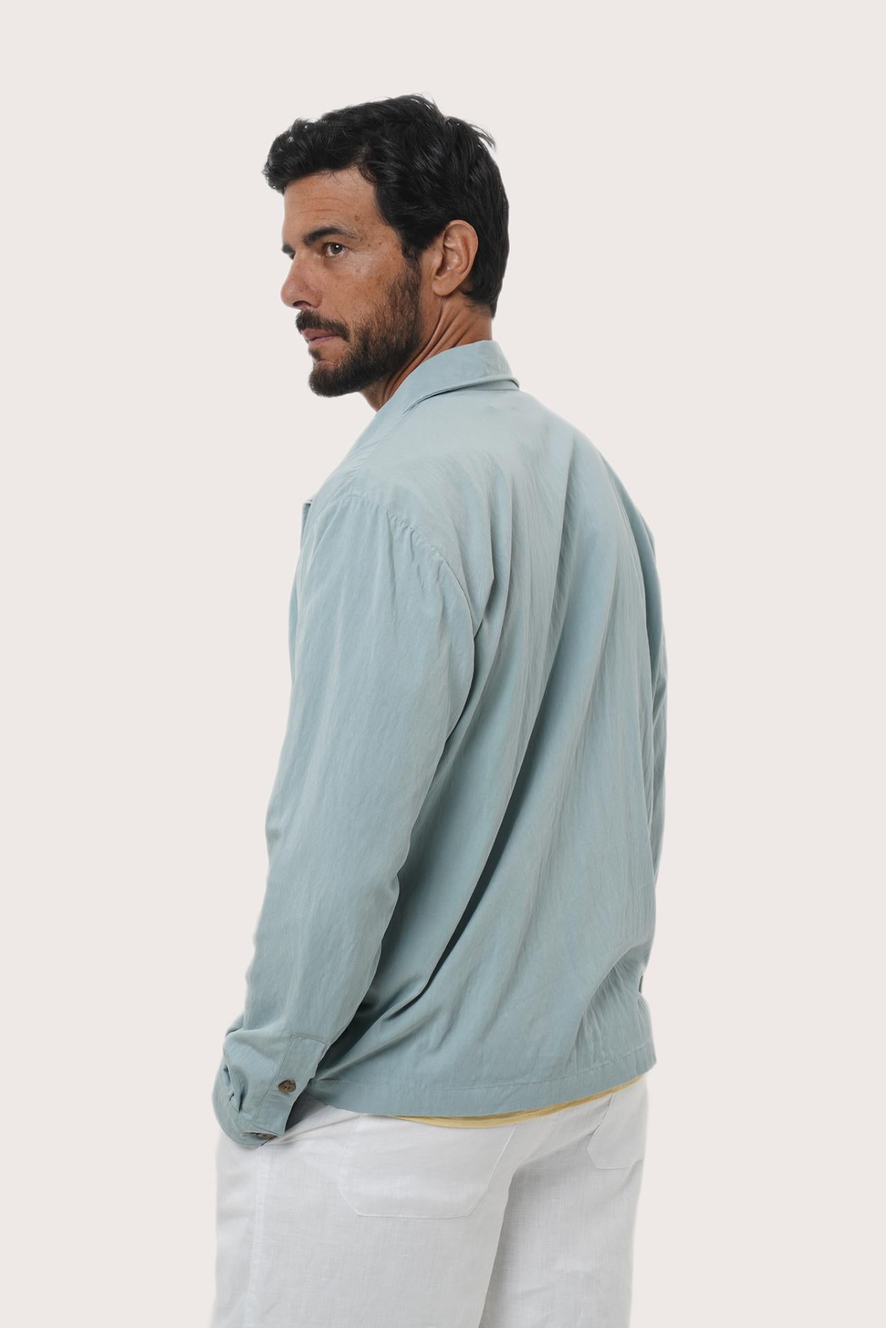 Fabric and texture detail of the Light Blue Dero Jacket by By The Sea Bali
