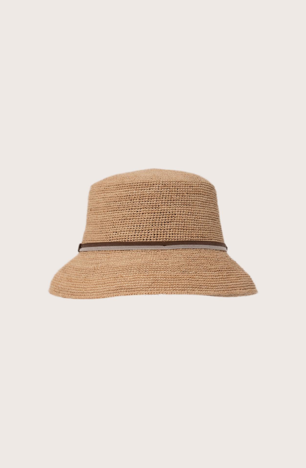 Side profile of the natural straw Dewy hat showcasing its classic wide-brim silhouette