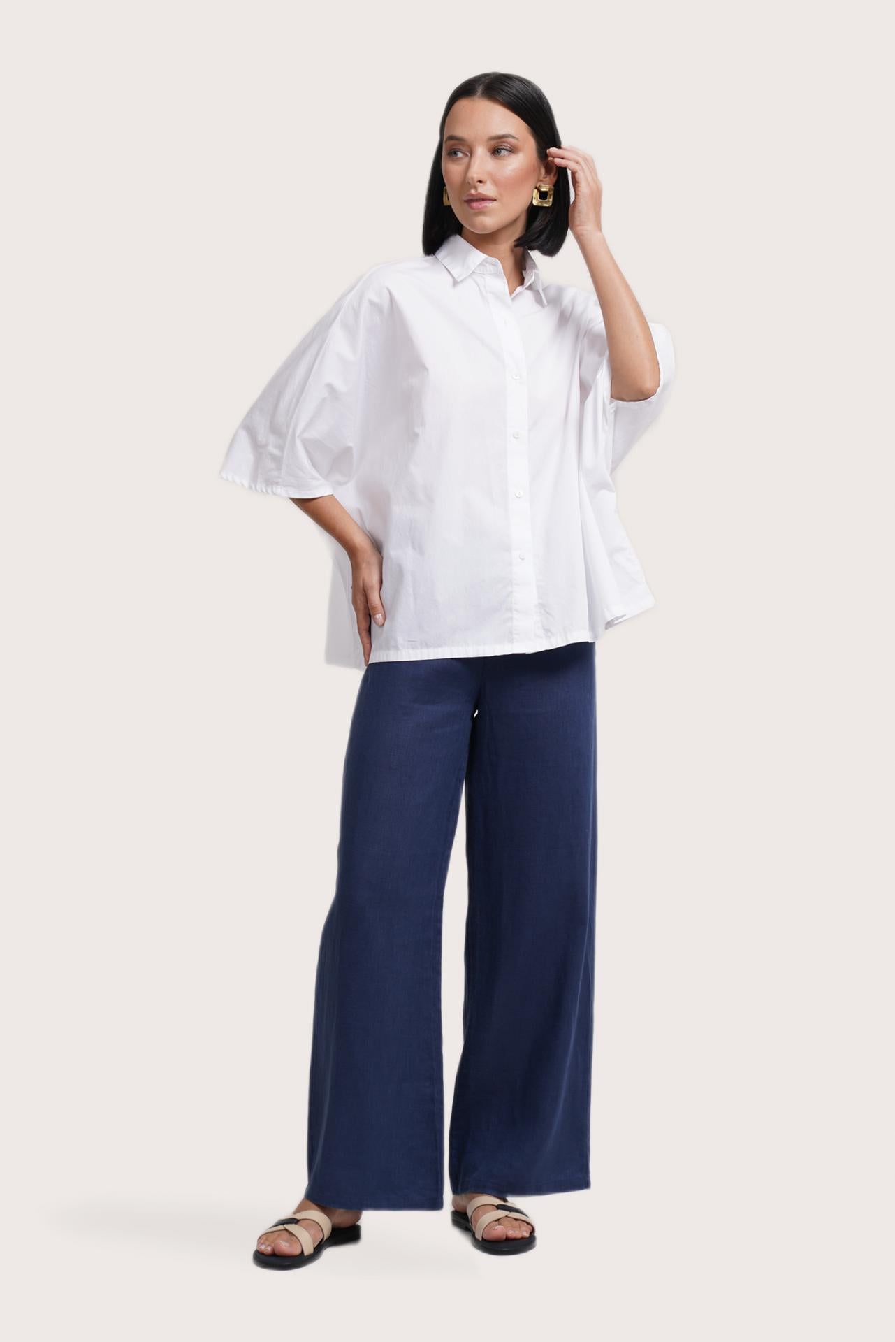 Front view of the Egra Loose Cotton Shirt White showcasing its silhouette and relaxed fit.