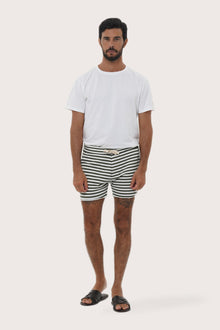 By The Sea Bali Esco Bermuda Shorts in Stripe Green — tailored striped shorts for easy summer days