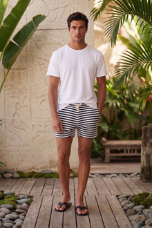 By The Sea Bali Esco Bermuda Shorts in Stripe Navy — tailored striped shorts for easy summer days