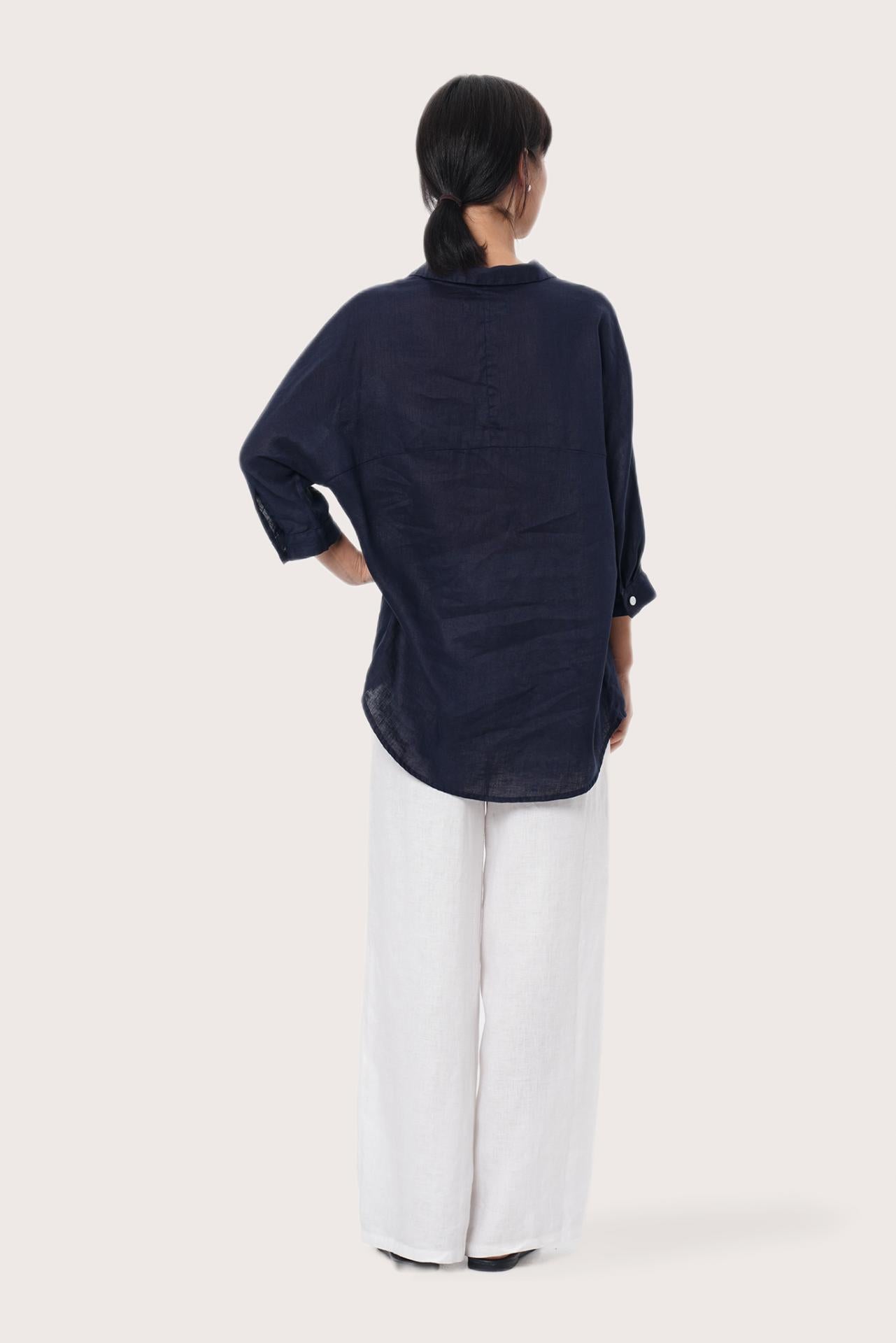 By The Sea Bali Back view of the Faye Linen Shirt in Navy
