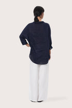 By The Sea Bali Back view of the Faye Linen Shirt in Navy