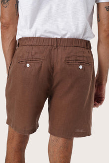 Waistband and pocket detail of the Brown Gaara Linen Bermuda by By The Sea Bali
