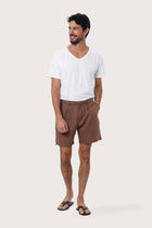 By The Sea Bali Gaara Linen Bermuda in Brown — tailored 100% linen shorts for easy warm-weather days