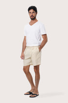 Front view of the Gaara Linen Bermuda in Cream by By The Sea Bali