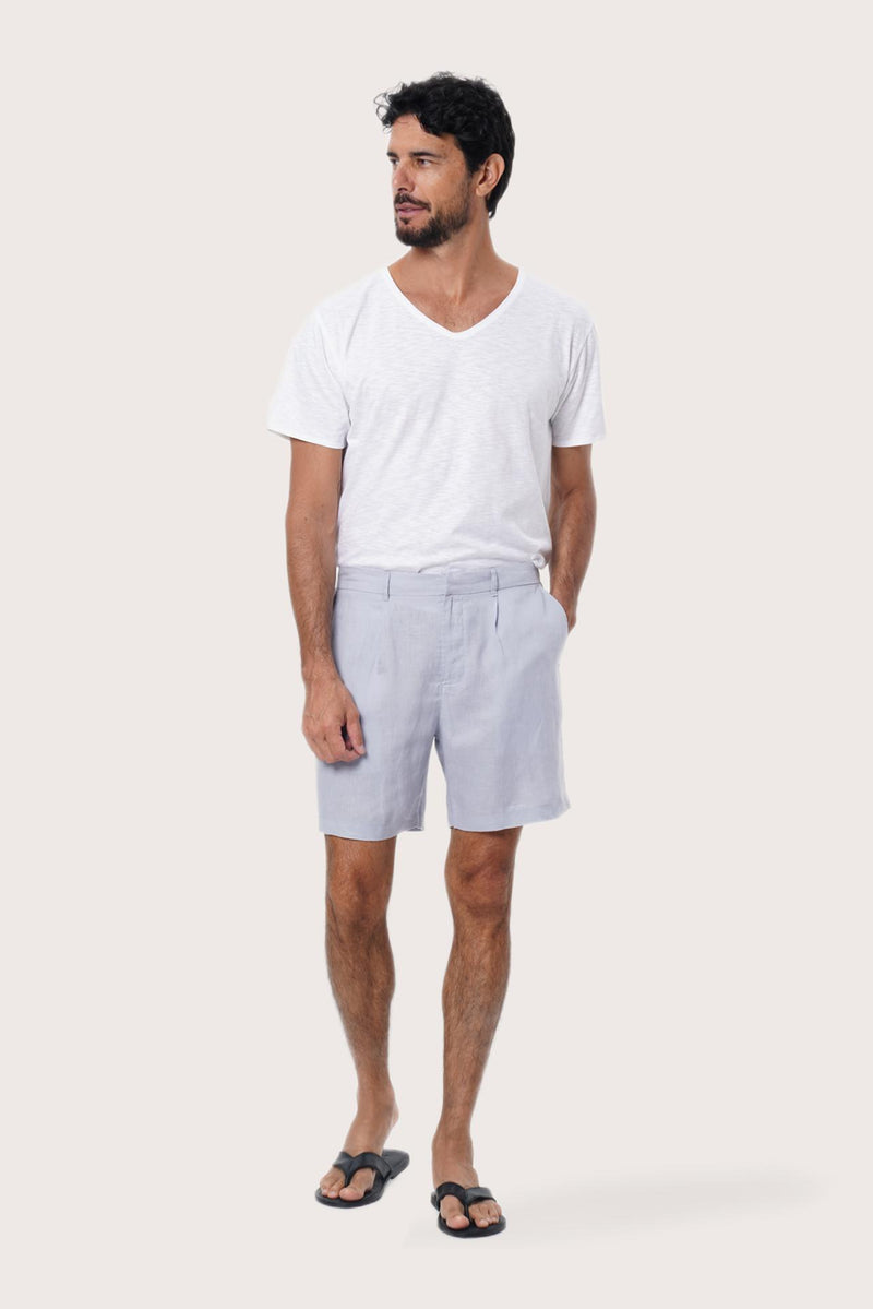 By The Sea Bali Gaara Linen Bermuda in Light Blue — tailored 100% linen shorts for easy warm-weather days