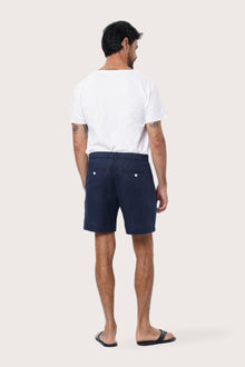 Pure linen weave detail of the Navy Gaara Bermuda showcasing its natural texture by By The Sea Bali