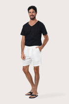 Front view of the Gaara Linen Bermuda in Off White by By The Sea Bali