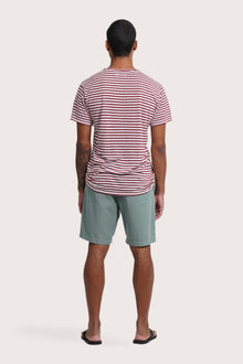 Back view of the By The Sea Bali Geva T-shirt Stripe in Maroon – clean tailoring and refined craftsmanship