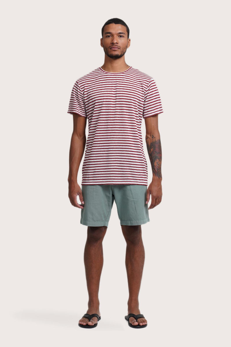 By The Sea Bali Geva T-shirt Stripe in Maroon – refined men's resort tee with a relaxed, contemporary silhouette